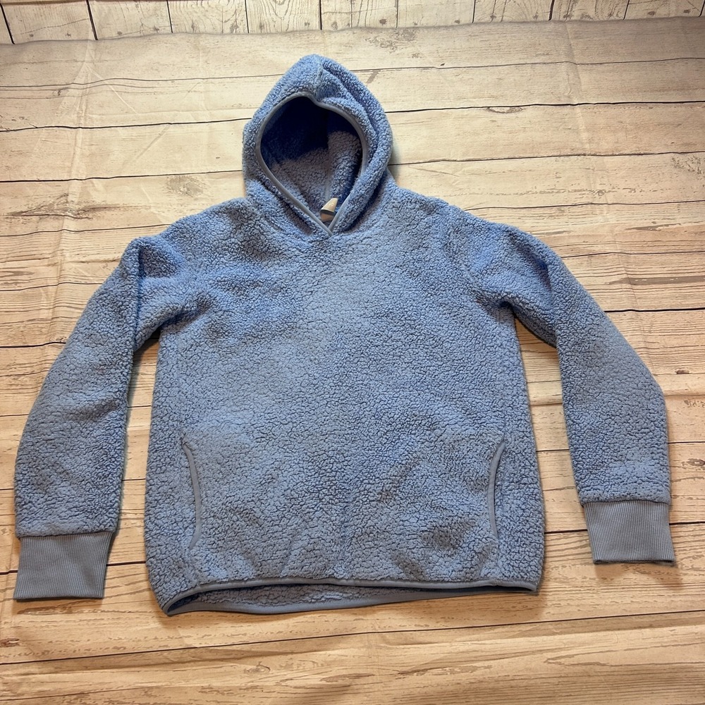 Athleta Girl So Snug Sherpa Hoodie Fleece Pullover Light Blue Girls Size L (12)